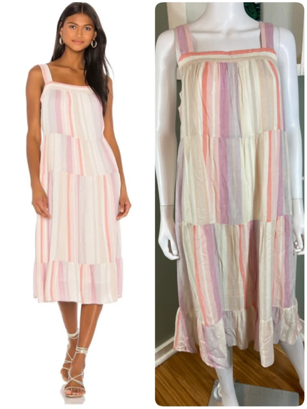 RAILS Amaya Sleeveless Tiered Midi Sun Dress Juliette Striped XSmall XS Sundress
